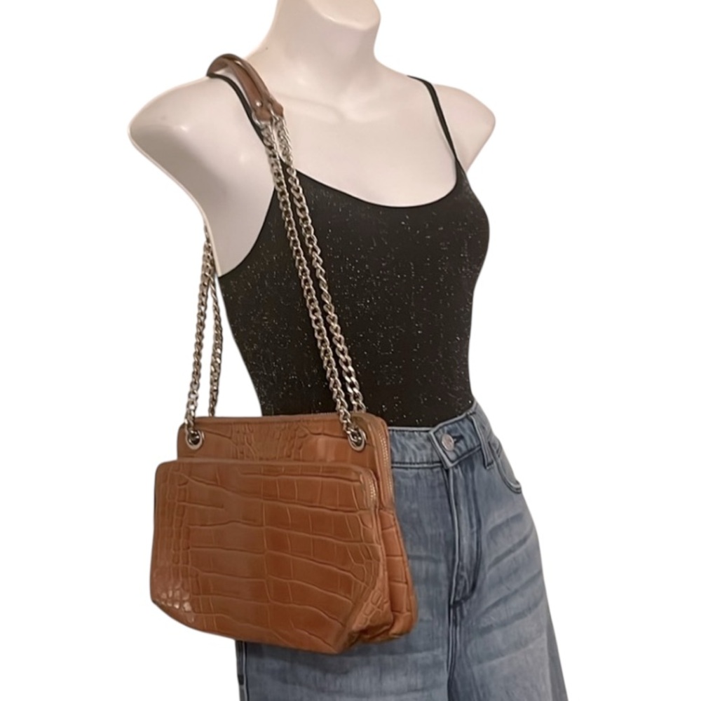 Valentina Vintage Leather Croc Embossed Convertible Shoulder Crossbody Bag Purse